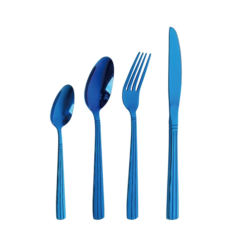 PVD Blue Flatware Cutlery Stainless Steel Tableware Set 24 Piece Gold PVD