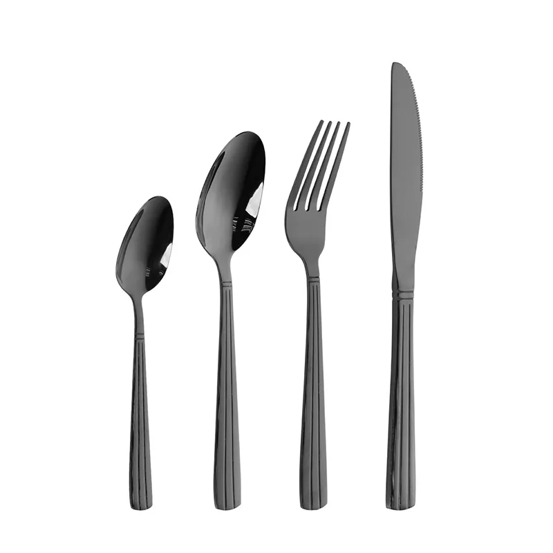 PVD Black 24 Piece Stainless Steel Flatware Set Gold PVD