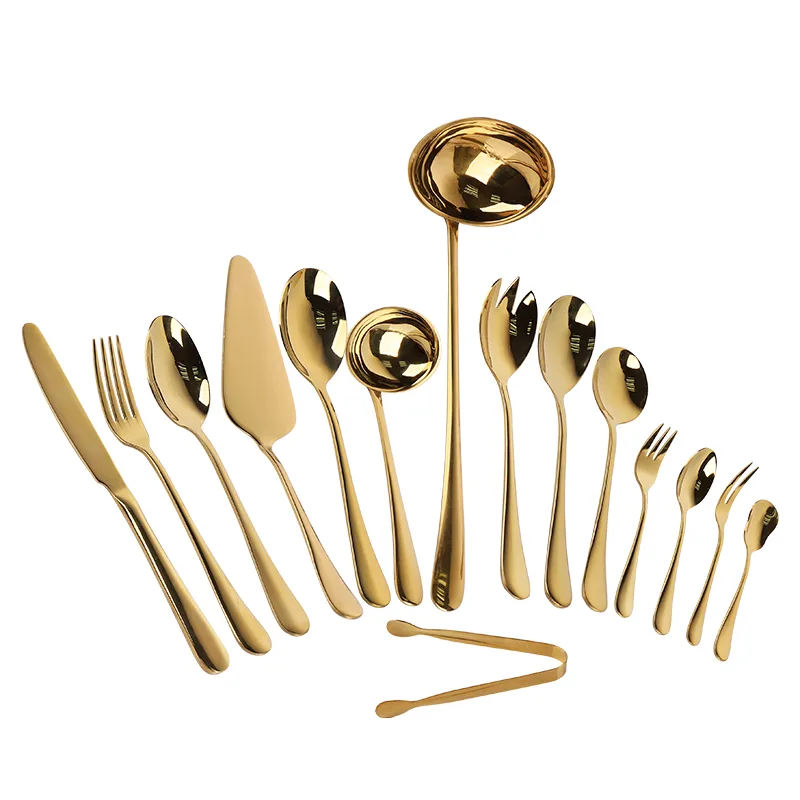 Hot sell 13/0 SS gold flatware set 40pcs for wholesale Mirror Polish 13/0 Stainless Steel, 420 stainless steel