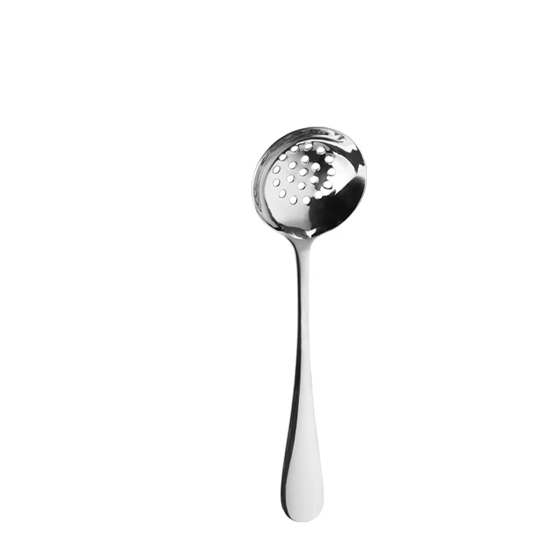 8" Silver Large Slotted Soup Spoon Made In China 13/0 Stainless Steel Mirror Polish