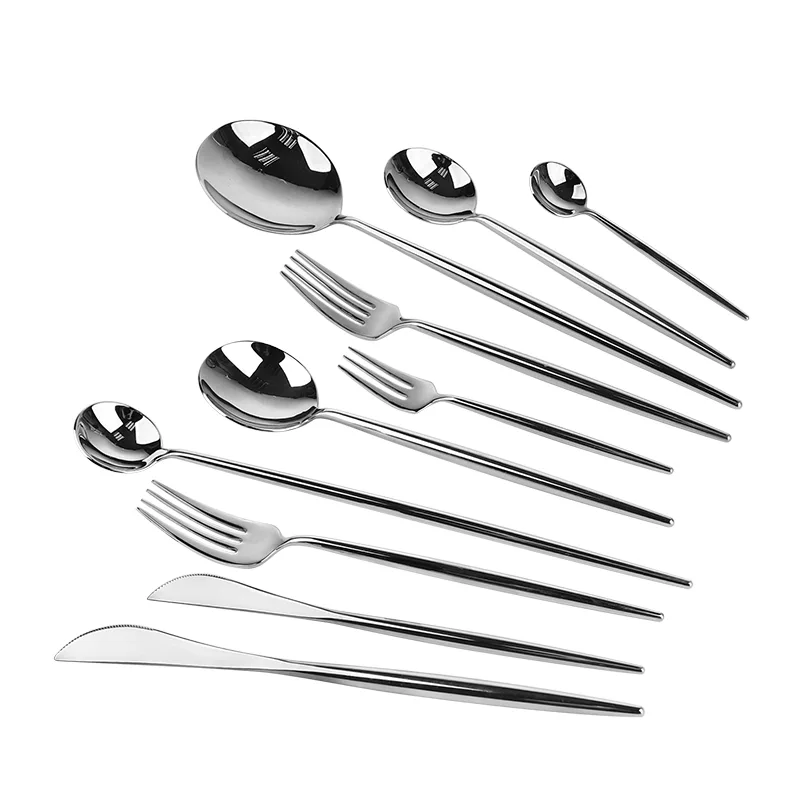 Luxury Silver 40 Pieces Stainless Steel Cutlery Set Long Handle Western Tableware Flatware Set  18/10 Stainless Steel, 420 stainless steel