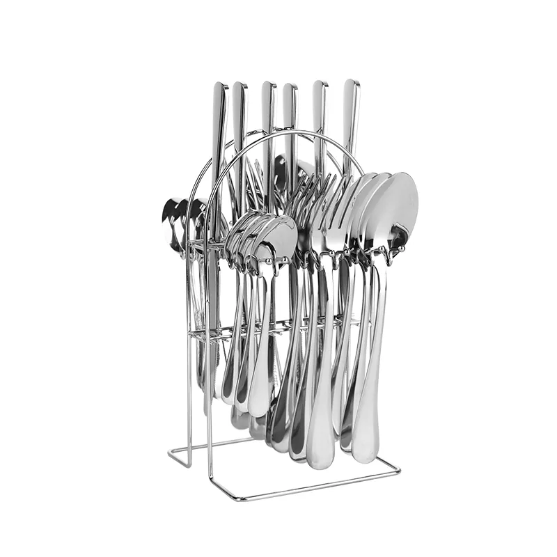Classic 24pcs Stainless Steel Silver Cutlery Set with Metal Rack